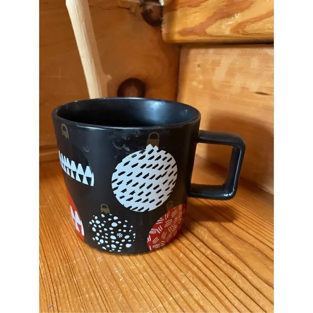 Starbucks 2016 Black Holiday Christmas Ornament Coffee Mug 14oz Preowned